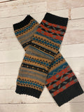 Tan, orange, blue, gray and black accents in these cute Wool Nordic Fashion Knitted Leg Warmers with Pattern, dance, yoga, fashion