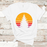 Retro Sunset Pine Tree Short-Sleeve Unisex T-Shirt, Nature Shirt, Camping Shirt, Hiking Tee, Christmas Shirt