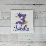 Stars and Lace Birthday Shirt, Girls Birthday Shirt, Purple Lace Age Shirt, Stars Birthday Shirt, Embroidery Birthday Shirt, Gift for Girl