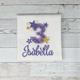 Stars and Lace Birthday Shirt, Girls Birthday Shirt, Purple Lace Age Shirt, Stars Birthday Shirt, Embroidery Birthday Shirt, Gift for Girl