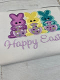 Bunny Trio Easter Egg Shirt, Girls Easter Shirt, Easter Bunny Top, Happy Easter Shirt, Three Bunny Shirt, Embroidery Shirt, Gift for Girl