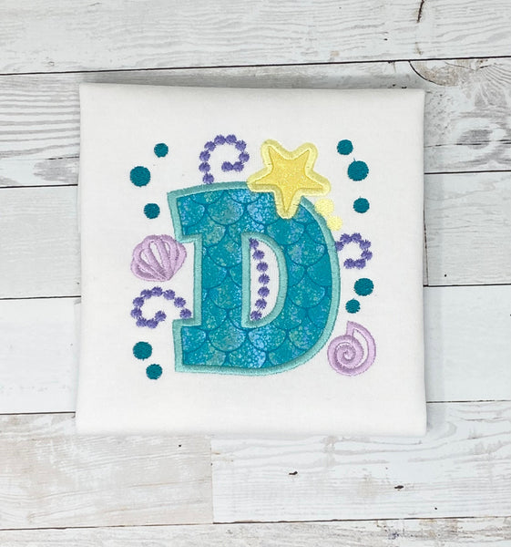 Mermaid Letter Birthday Shirt, Girls Birthday Shirt, Mermaid Star Shell, Mermaid Shirt, Initial Shirt, Embroidery Shirt, Gift for Girl