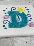 Mermaid Letter Birthday Shirt, Girls Birthday Shirt, Mermaid Star Shell, Mermaid Shirt, Initial Shirt, Embroidery Shirt, Gift for Girl