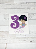 Mermaid Birthday Shirt, Girls Birthday Shirt, Mermaid Scale, Mermaid Age Name Shirt, Black Afro Hair Shirt, Embroidery Shirt, Gift for Girl