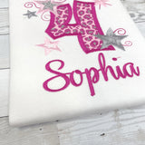 Stars and Pink Leopard Birthday Shirt, Girls Birthday Shirt, Pink Leopard Age Shirt, Stars Birthday Shirt, Embroidery Shirt, Gift for Girl