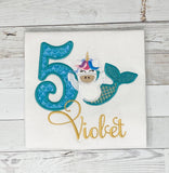 Mermicorn Name Age Birthday Shirt, Girls Birthday Age Name Shirt, Unicorn name top Mermaid Shirt, Embroidery Birthday Shirt, Gift for Girl