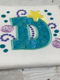 Mermaid Letter Birthday Shirt, Girls Birthday Shirt, Mermaid Star Shell, Mermaid Shirt, Initial Shirt, Embroidery Shirt, Gift for Girl