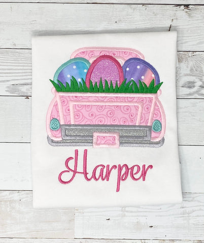 Easter Egg Truck Shirt, Girls Easter Shirt, Easter Bunny Top, Happy Easter Top, Easter name Shirt, Embroidery Shirt, Egg Hunt, Gift for Girl