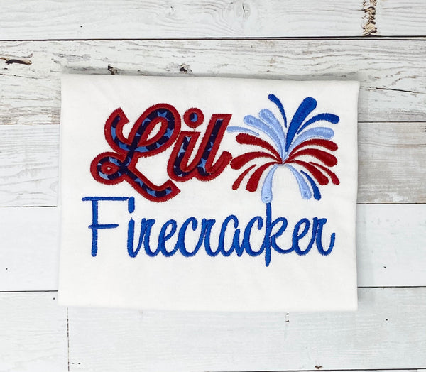 Lil Firecracker Embroidered Shirt for girls, Patriotic Shirt for girl, Embroidery Fourth of July Shirt, July 4th shirt girls, customizable