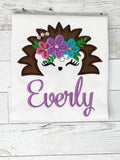 Little Hedgehog Name Shirt, Girls Hedgehog Name Shirt, Hedgehog Embroidered Shirt, Animal Shirts, Embroidery Birthday Shirt, Gift for Girl