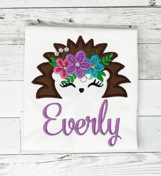 Little Hedgehog Name Shirt, Girls Hedgehog Name Shirt, Hedgehog Embroidered Shirt, Animal Shirts, Embroidery Birthday Shirt, Gift for Girl