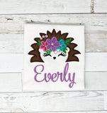 Little Hedgehog Name Shirt, Girls Hedgehog Name Shirt, Hedgehog Embroidered Shirt, Animal Shirts, Embroidery Birthday Shirt, Gift for Girl