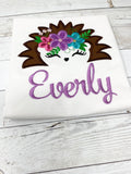 Little Hedgehog Name Shirt, Girls Hedgehog Name Shirt, Hedgehog Embroidered Shirt, Animal Shirts, Embroidery Birthday Shirt, Gift for Girl