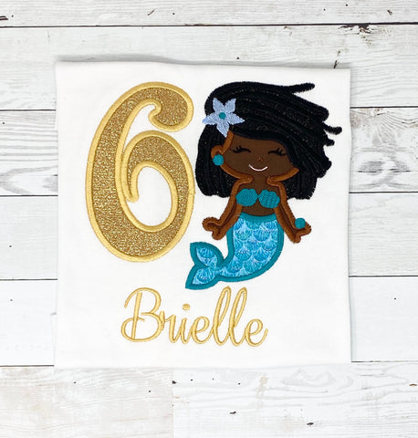 Mermaid Birthday Shirt, Girls Birthday Shirt, Mermaid Scale, Mermaid Age Name Shirt, Braided Hair Mermaid, Embroidery Shirt, Gift for Girl