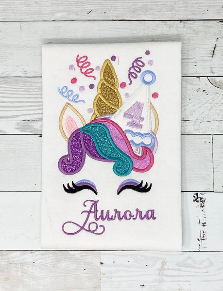 Unicorn Age on Hat Birthday Shirt, Girls Birthday Shirt, Flower Unicorn Shirt, Custom Birthday Top, Embroidery Birthday Shirt, Gift for Girl