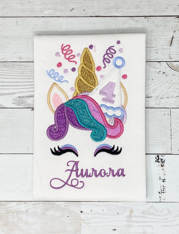 Unicorn Age on Hat Birthday Shirt, Girls Birthday Shirt, Flower Unicorn Shirt, Custom Birthday Top, Embroidery Birthday Shirt, Gift for Girl