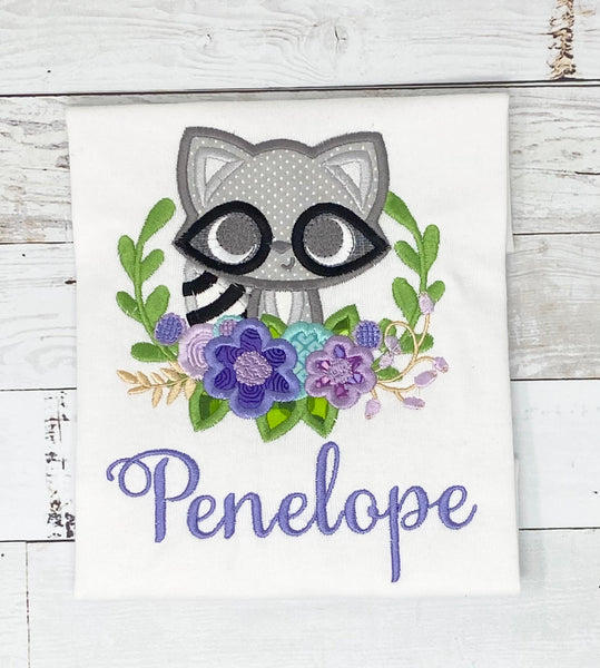 Raccoon Name Shirt, Girls Raccoon Name Shirt, Raccoon Embroidered Shirt, Animal Em Shirt, Embroidery Birthday Shirt, Gift for Girl
