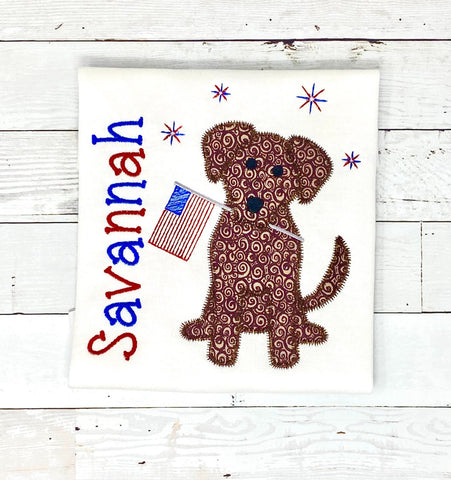 Puppy Dog Patriotic Embroidered Shirt for girls, girls Flag Shirt, Embroidery Fourth of July Shirt, July 4th shirt girls, customizable