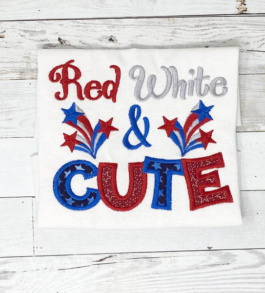 Red White & Cute Embroidered Shirt for girls, Patriotic Shirt for girl, Embroidery Fourth of July Shirt, July 4th shirt girls, customizable