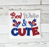 Red White & Cute Embroidered Shirt for girls, Patriotic Shirt for girl, Embroidery Fourth of July Shirt, July 4th shirt girls, customizable