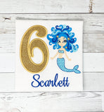 Blue Mermaid Birthday Shirt, Girls Birthday Appliqué Shirt, Mermaid name age top, Embroidery Birthday Shirt, girls custom shirt, girls gift