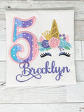 Unicorn Birthday Shirt, Girls Birthday Shirt, Flower Unicorn Shirt, Floral Unicorn Birthday Shirt, Embroidery Birthday Shirt, Gift for Girl