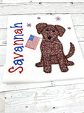 Puppy Dog Patriotic Embroidered Shirt for girls, girls Flag Shirt, Embroidery Fourth of July Shirt, July 4th shirt girls, customizable