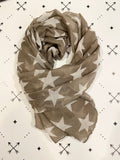 Khaki tan with white stars patriotic scarf Fourth of July scarf, Memorial Day, Americana Scarf, Patriotic Scarf, Star scarf