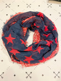 American Flag patriotic Red White and Blue Stars and Stripes,tie to create infinity scarf Fourth of July scarf, Memorial Day scarf