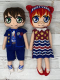 American Stuffie Embroidered Boy or Girl Doll in Patriotic Theme Clothing