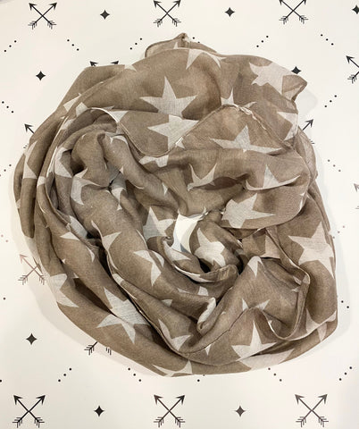 Khaki tan with white stars patriotic scarf Fourth of July scarf, Memorial Day, Americana Scarf, Patriotic Scarf, Star scarf