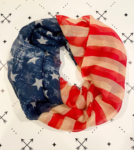 American Flag patriotic Vintage Red White and Blue Stars and Stripes scarf, Fourth of July scarf, Memorial Day, Americana Scarf