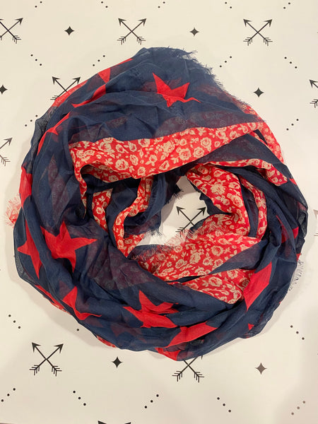 American Flag patriotic Red White and Blue Stars and Stripes,tie to create infinity scarf Fourth of July scarf, Memorial Day scarf