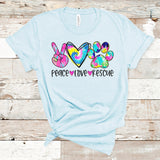 Peace Love Rescue Shirt, Dog Lover Shirt, Dog Rescue Shirt, Tie Dye Dog Shirt, Gift for Her, Gift for Mom, Peace Sign, Heart, Paw Unisex