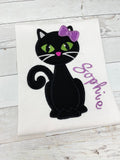 Black Cat with Name Applique and Embroidered Custom Children's Shirt
