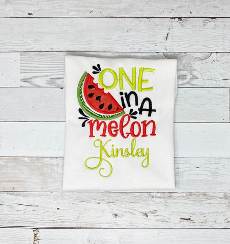 One in a Melon Name Shirt, Girls Watermelon Name Shirt, Birthday Melon Embroidered Shirt, watermelon Shirt, Embroidery  Shirt, Gift for Girl