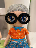 Grandma Stuffie Doll, Mom Doll, Gray hair  Dolls, Soft Dolls, Embroidered Dolls, Cute Stuffed Dolls, stuffie dolls