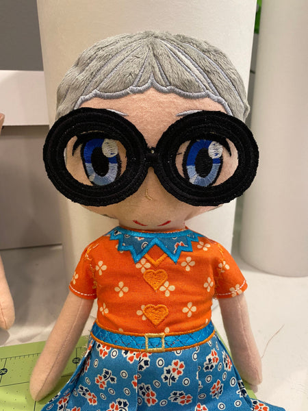 Grandma Stuffie Doll, Mom Doll, Gray hair  Dolls, Soft Dolls, Embroidered Dolls, Cute Stuffed Dolls, stuffie dolls