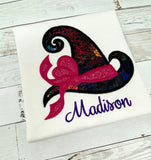 Witches Hat Shirt for girls, Halloween Shirt for girl, Embroidery Spooky Shirt, Fall shirt girls, customizable