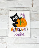My 1st Halloween black cat and pumpkin Shirt for girls, Halloween Shirt for girl, Embroidery Spooky Shirt, Fall shirt girls, customizable