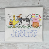 Halloween Farm Animals Shirt for girls, Sketch Embroidery Halloween Shirt for girl, Embroidery Spooky Shirt, Fall shirt girls, customizable