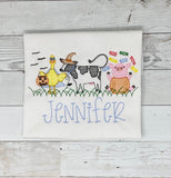 Halloween Farm Animals Shirt for girls, Sketch Embroidery Halloween Shirt for girl, Embroidery Spooky Shirt, Fall shirt girls, customizable