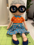Grandma Stuffie Doll, Mom Doll, Gray hair  Dolls, Soft Dolls, Embroidered Dolls, Cute Stuffed Dolls, stuffie dolls