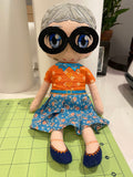 Grandma Stuffie Doll, Mom Doll, Gray hair  Dolls, Soft Dolls, Embroidered Dolls, Cute Stuffed Dolls, stuffie dolls