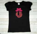 Leopard Scalloped Round Monogram Bow Shirt, Girls Initials Shirt, Cheetah Appliqué Name Shirt , Personalized Girls Shirt, Embroidery Shirt