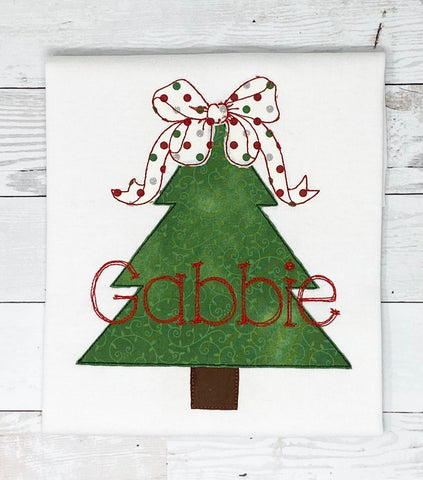 Tree with Bow Shirt for girls, Christmas Tree Embroidery Shirt for girl, Embroidery Tree Top, Winter shirt girls, customizable