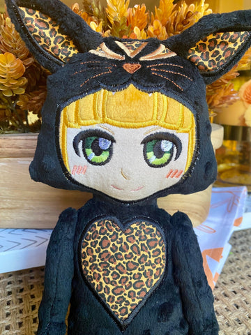 Cat Girl Embroidered Doll with PJ Cat Costume
