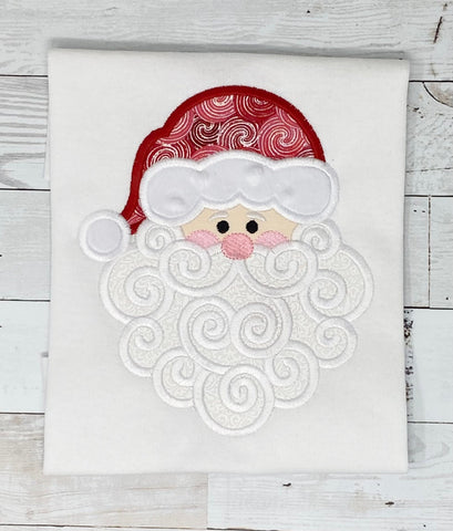 Santa with swirling Beard Shirt for girls, Christmas Santa Embroidery Shirt for girl, Embroidery Santa Top, Winter shirt girls, customizable