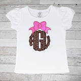 Leopard Scalloped Round Monogram Bow Shirt, Girls Initials Shirt, Cheetah Appliqué Name Shirt , Personalized Girls Shirt, Embroidery Shirt