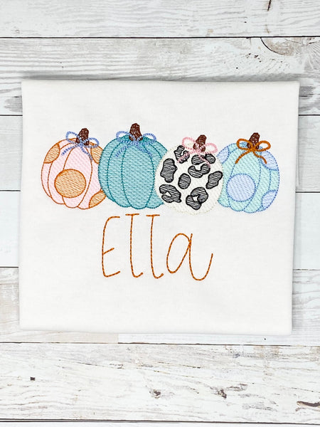 Preppy Pumpkin Shirt for girls, Sketch Pumpkins Embroidery Halloween Shirt for girl, Embroidery Pumpkin Top, Fall shirt girls, customizable